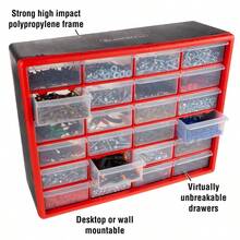 Stalwart 24 Plastic Drawers Organizer Compartment Storage Desktop And Wall Mount Container For Hardware Parts Crafts Beads And Tools Red - 24bin - View 3