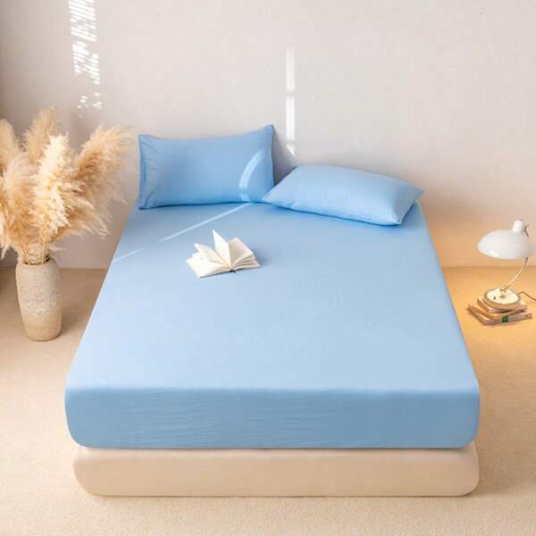 1pc Cotton Cloud Fitted Sheet, Without Pillowcase, Macaron Color Mattress Protector, Cloud-Like Soft, 360-Degree Full Coverage Minimalist Cotton Fitted Sheet, Dust-Proof And Anti-Slip, No Optical Brightener, Skin-Friendly, Moisture-Wicking, Soft And Delicate Texture, Washable And Colorfast, Antibacterial Thickened Bedding Set, Suitable For Travel, Bedroom, Guest Room, Hotel, Dorms, All Family, All Seasons, 16 Sizes