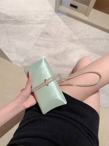 女士时尚水钻缎面盒状手拿包，适合晚会、庆典、派对、圣诞舞会、手提 - 薄荷綠 - 查看 4