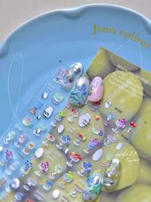 1 Bogen Cartoon Sommer Dessert Thema Nagel Aufkleber Muschel, leichte, bunte Trauben, Bananen, Kirschen, Obst, Eis Cream selbstklebende Slider Nagel Dekals