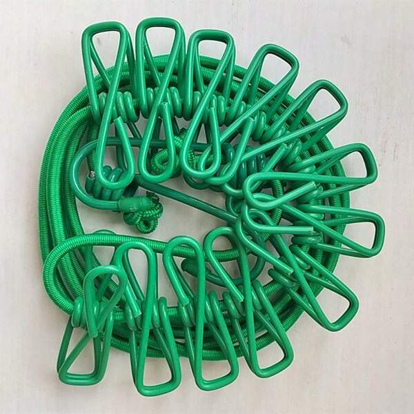 Tendedero portátil - Con 12 pinzas - Tendedero de viaje resistente al viento - Tendedero elástico para exteriores - Cuerda elástica