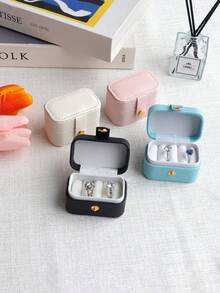 Caja de almacenamiento de joyas portátil y sencilla para viajes, organizador para anillos, collares, aretes, caja de regalo de vuelta a la escuela - Negro - Ver 3