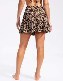 Traje de baño de falda alta con bolsillos con cremallera y control de barriga para mujer, Bottom de tankini - Leopardo - Ver 2