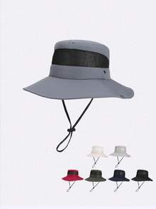 男士夏季纯色钓鱼渔夫帽，户外透气宽边防晒帽，适合徒步旅行、狩猎牛仔帽 - A - 查看 13