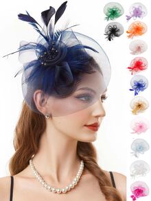 1Pc Tea Party Fascinator Hats For Women 50s Headwear Mesh Flower Cocktail Wedding Church Derby Hat, Hair Accessories, Tiny Hats, Mini Fascinator, Mini Cap