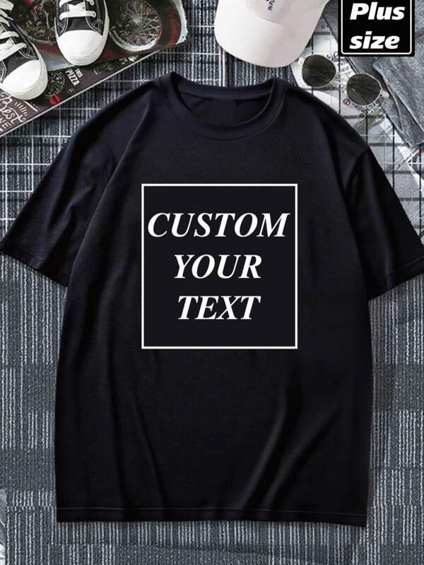 Customized Plus Size Men's T-Shirts, Personalized Graphics & Text Design, Upload Your Photos/Pictures/Group Shots/Landscape, Enter Your Text/Name/Slogan/Team Name, Casual Round Neck Sporty Tees, Black Tops, Music Festival Outfits, Custom Plus Size Active Wear, Father's Day Gift, Family Outfits, Valentine's Day Gift, Anniversary Gift, Gift For Best Friends, Holiday Gift