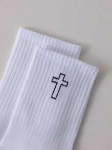 1/2/5/10 Paar unifarbene Socken mit Kreuz-Muster, unisex, ideal für Lässig, Outdoor-Sport und Aktivitäten wie Laufen, Radfahren, mit elastischen Bändern