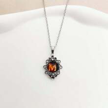 1pc Vintage Stainless Steel Chain Necklace With 26pcs Flame Shaped Letter Pendant