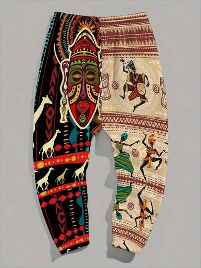 2025秋季新款非洲风格3D复古印花运动服男士休闲松紧腰抽绳健身裤