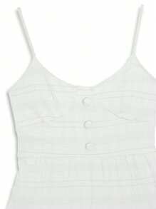 Elegant Vestido Larga Con Volantes Para Mujer,De Estilo Casual Francés,Vestido De Tirantes Con Diseño Fruncido Y Botones