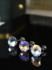 8mm Sparkling Colored Zirconia Screw Back Stud Titanium Steel Earrings, Unisex Hypoallergenic Cartilage Earrings, Screw On Double Round Cubic Zirconia Dainty Helix Earrings For Men, Women And Girls, Valentines And Mardi Gras Earrings