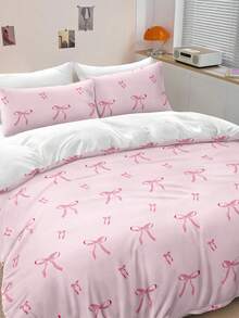 3件套粉色条纹蝴蝶结女孩可爱数码印花被套套装（1个被套不含填充物+2个枕套不含填充物），日常涤纶柔软亲肤面料，适用于卧室、主卧、客房、四季皆宜、宿舍床上用品、宿舍装饰、温馨家居、装饰床上用品 - 彩色 - 查看 5