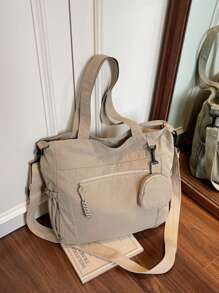 2 piezas Bolso de mano de unicolor de moda casual con monedero, de gran capacidad, adecuado para universidad/aula universitaria/ir al trabajo/festivales/vacaciones, para mujeres, principiantes y trabajadores de cuello blanco, chicas, estudiantes universitarias, damas, mujeres