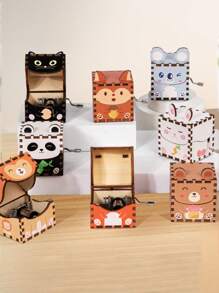 1 Set Caja de música de madera con motivos animales, adorno de escritorio para estudiantes, caja de música manual DIY, regalo de cumpleaños para niños de 1 a 3 años