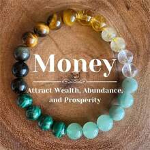 1pc Versatile Personalized Random Color Money Protection Confidence Healing Sleep Natural Stone Mix Bracelet, For Women/Men, Family Bracelet, Agate Bead Bracelet, Couples Gift, Romantic Intention, Beaded Bracelet