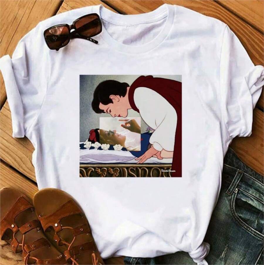 COOL SUMMER Female T-Shirt Princess Mermaid Ariels Printed T Shirt Women Summer Casual Harajuku Tshirt Funny Short Sleeve Girl Top Tee - 白色 - 查看 1