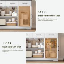 Aparador, armário de cozinha com 3 gavetas e 3 portas, buffet com bancada, para sala de jantar, sala de estar, madeira - Branco - Ver 6