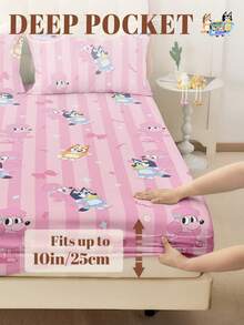 Bluey 1 件  床笠、 粉色泡泡图案床上用品、床垫保护套、床罩、床单、舒适家纺、亲肤透气抗起球床垫保护套、卡通床罩、家居装饰、装饰性床罩、卧室宿舍床罩、适合所有尺寸的床 - 单人床、双人床、大号床、特大号床、适合所有季节、秋季装饰、房间装饰、返校、学校用品 - 粉色 - 查看 4