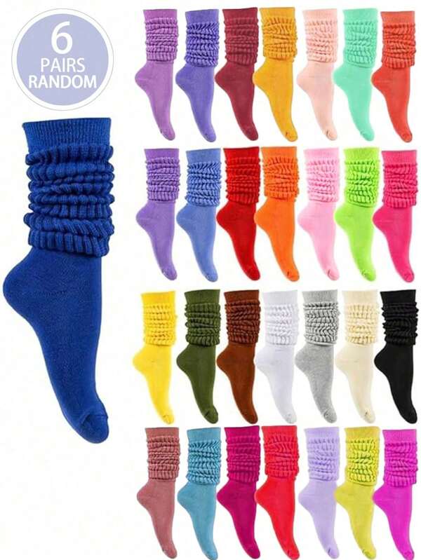 6pairs Back-To-School Girls Women's Fall Winter Slouch Knit Socks Slouchy Socks Women Scrunch Socks Women Scrunchie Socks Women Crew Socks