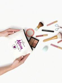 1 件“我是世界上最好的 Atsem”法式图案化妆包 - 轻便可折叠洗漱用品收纳袋，带拉链封口，防褪色旅行化妆包，男女教师节礼物（白色），洗漱用品旅行包，时尚拉链袋，防褪色材质，耐用拉链封口旅行必需品假期暑假返校学校用品包女士旅行包化妆包