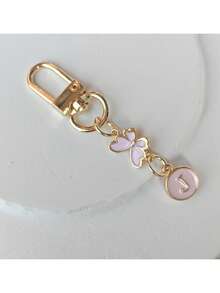 1 件金色蝴蝶字母钥匙扣、合金首字母情侣钥匙扣、背包配件 - 粉色 - 查看 26