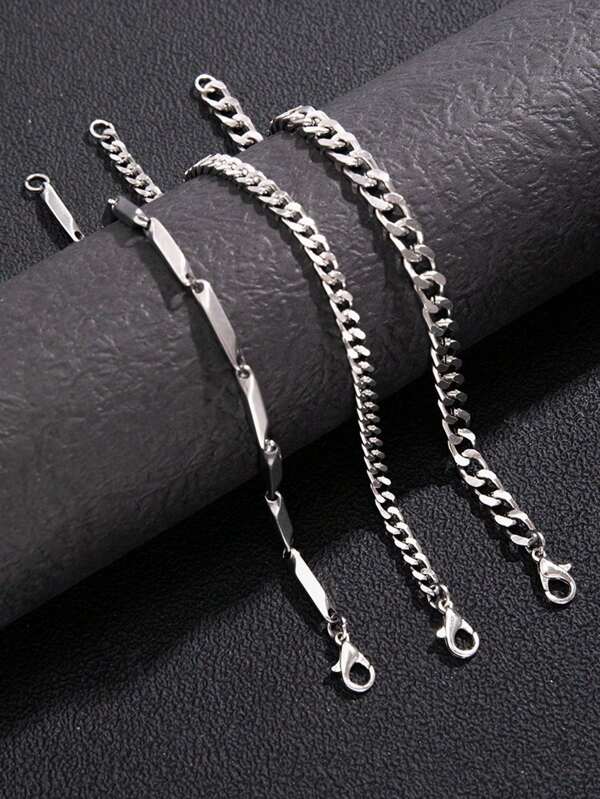 3pcs Men's Stainless Steel Simple Fashionable Chain Bracelets, Suitable For Daily Matching