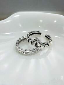 Vaerine 1pc Fashion Punk 925 Sterling Silver Rivet Adjustable Open Ring, Couple Rings For Dating, Party Gifts - Open Ring - View 3