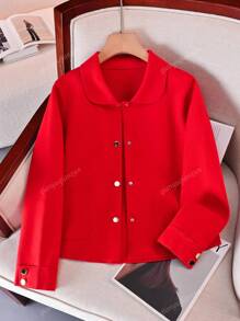Europe And The United States Fashion Simple Jackets For Women Lapel Single Breasted High Texture Short Woolen Coat Lazy Casual Solid Color Long Sleeve Retro Temperament Loose With Fashionable Blouse Lady Winter Clothes For Woolen Coat