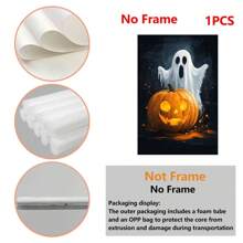 1 Piece,Orange Pumpkin Ghost's Halloween, Vintage Frameless Art Decoration Painting, Printed Posters Mural, Waterproof Canvas,Suitable For Home, Office, Bedroom, Living Room, Study, Bathroom, Bar, Wall Arts And Home Decoration, Is An Ideal Holiday Gift Halloween Decor Fall Decor Room Decor