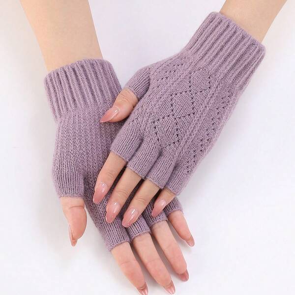 1 pieza Mangas para el brazo con diseño de rombo hueco para mujer, nuevos guantes sin dedos tejidos y calientes, manguitos de muñeca con dedos abiertos de moda, para otoño/invierno