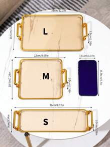 1pc Nordic Style Rectangular Plastic Tray With Golden Handles And Decorative Edges - Multifunctional Home Decor Jewelry Dish, Party Snack Tray - Stylish Design, Minimalist Style, High-Quality Craftsmanship, Jewelry Storage Box