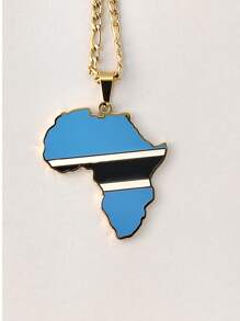 Popular Africa Theme Dripping Oil Stainless Steel Map Pendant Necklace