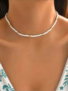 1pc Minimalist Classic Multi-Color Beaded Choker Necklace, Suitable For Women's Party And Daily Wear