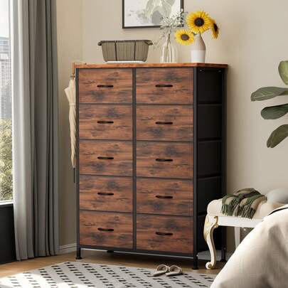  OLIXIS Tall Black Dresser For Bedroom With 10 Drawers, Chest Of Drawers, Dressers Bedroom Furniture, Storage Organizer Unit With Fabric Bins For Closet, Hallway, Living Room, Entryway