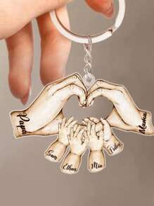 Personalisierter Familien-Schlüsselanhänger mit 1-7 gravierten Namen, Hand in Hand Schlüsselanhänger, Vatertagsgeschenk Familienschmuck