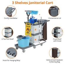 Studyset Commercial Janitorial Cart With 2 Cabinet,Housekeeping Caddy,3-Ply Multi-Purpose Engineered Plastic Housekeeping Cart With 30 Gallon Bag Hand Push Utility Cart,200 Lbs Load Capacity - Grey - View 7