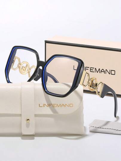 LINFEMAND Markenkonstrukteur große quadratische Mode Nicht-Rezept Brillen für Frauen, stilvoller Accessoire für den täglichen Gebrauch, Urlaubsgeschenk