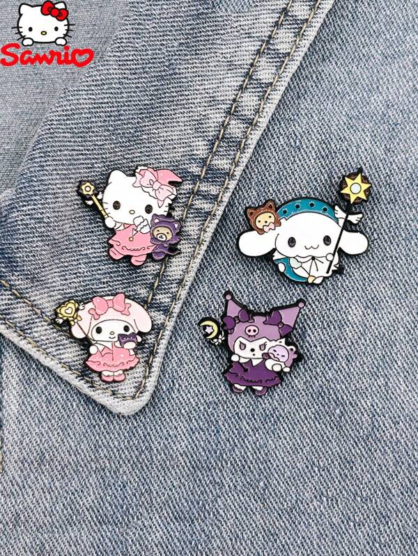 Sanrio 4 peças, broche de gaivota mágico de Halloween, distintivo japonês HelloKitty, broche de desenho animado fofo, acessórios de decoração, mochila de broche de esmalte fofo para escola