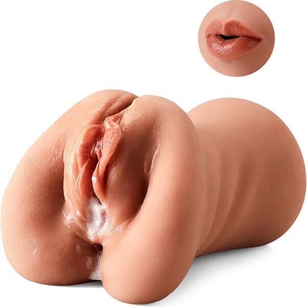 1 Piece 3 IN 1 3D Realistic Artificial Vagina Anal Opening Insertion Realistic Sex Feeling Male Sex Toys, Dual Channel Cheap Real Vagina Male Masturbation Penis Stimulator Sex Toys Adult Products Male Masturbation Cups