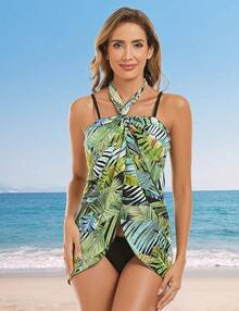 Women's Sarong Coverups Chiffon Bathing Suit Wrap Skirt Swimsuit Beach Wraps Swim Sarongs - 綠色熱帶植物基礎 - 查看 4