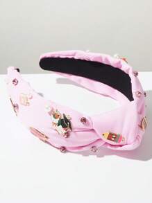 1 Stück pinker einfarbiger Stoff Knotentop Haarband, handgemacht, besetzt mit Edelsteinen & Perlen, einfach & modisch, Schulbedarf Accessoires, Lehrer Geschenk, Haarzubehör, Haarreif für Frauen, Haarschmuck, Diadema, Haarreifen