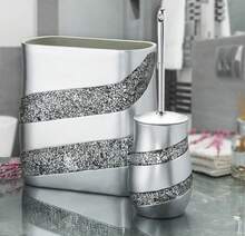Silver Mosaic Bathroom Trash Can - Decorative Waste Basket For Bathroom - Durable Slim Small Garbage Can For Bathroom, Powder Room, Bedroom, Living Room Or Office - Space Friendly - Multicolor - View 5