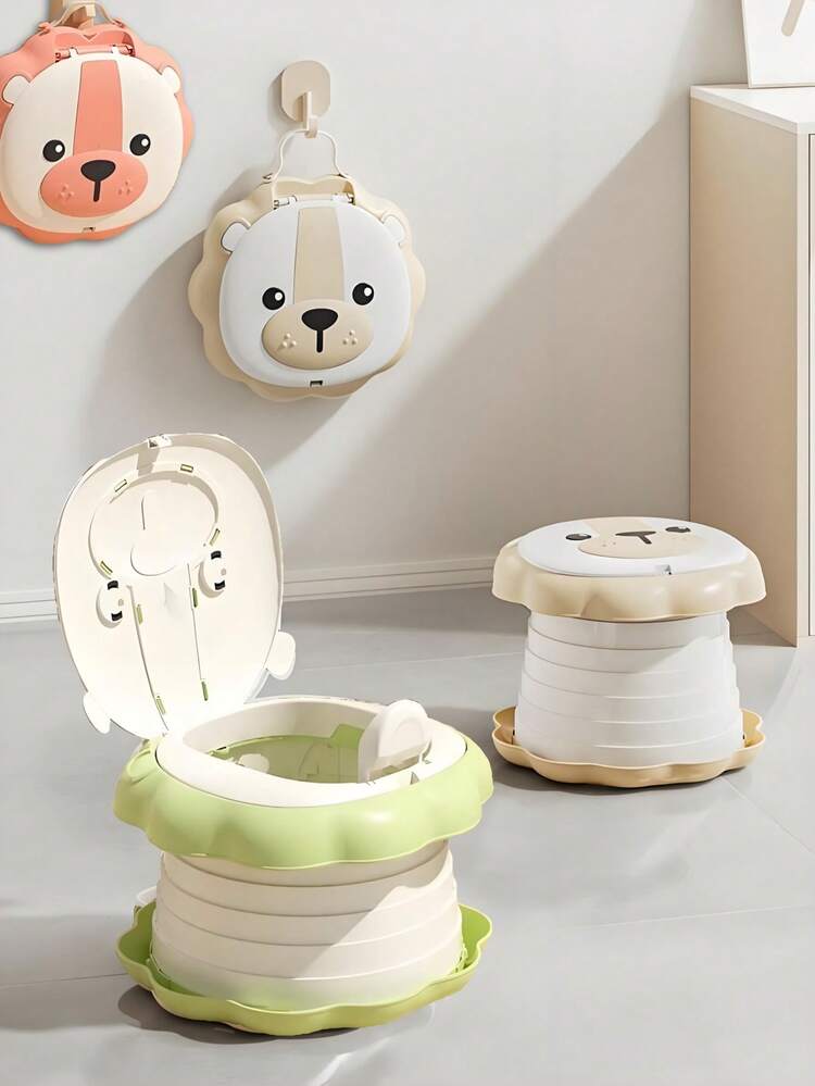 Hopfällbar ABS-toalett för spädbarn, bärbar för utomhusresor, levereras med förvaringspåse och soppåse (se videon för bruksanvisning; den är liten i storleken, rekommenderas för barn under 6 år). - Björnmodell - Visa 2