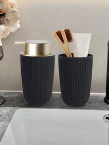 2pcs Bathroom Toiletry Organizer Set, Foaming Soap Dispenser And Rinse Cup Back To School - Black Two Piece Suit - View 5
