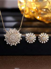 2 Stücke/Set exquisites Ohrringe/Halskette Schmuckset mit Sonnenblumen Design, elegantes Geschenk für Feiertage