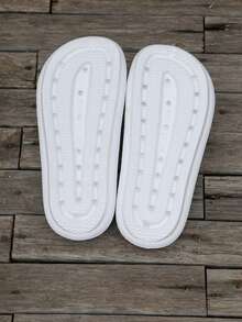 1 双厚底防滑塑料拖鞋，休闲简约沙滩凉鞋，DIY 防水花朵图案人字拖 - 白色 - 查看 2