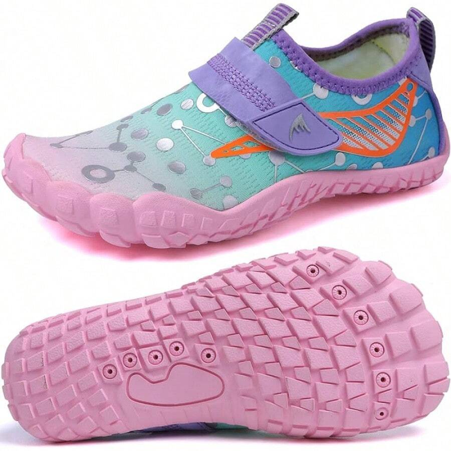 Shoes Barefoot Aqua Socks Outdoor Indoor Quick Dry Sandals Lightweight Slip On Walking Sneakers Beach Pool Swim (Little/Big) - 7-藍色/粉紅色 - 查看 1