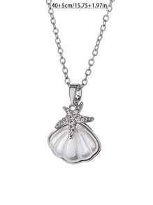 1pc Women's Fashionable Gold Color Necklace, New Korean And European Style Necklace With Cat Eye Tulip Pendant, Lightweight Luxurious Zirconia Rotating Snowflake Pendant Necklace