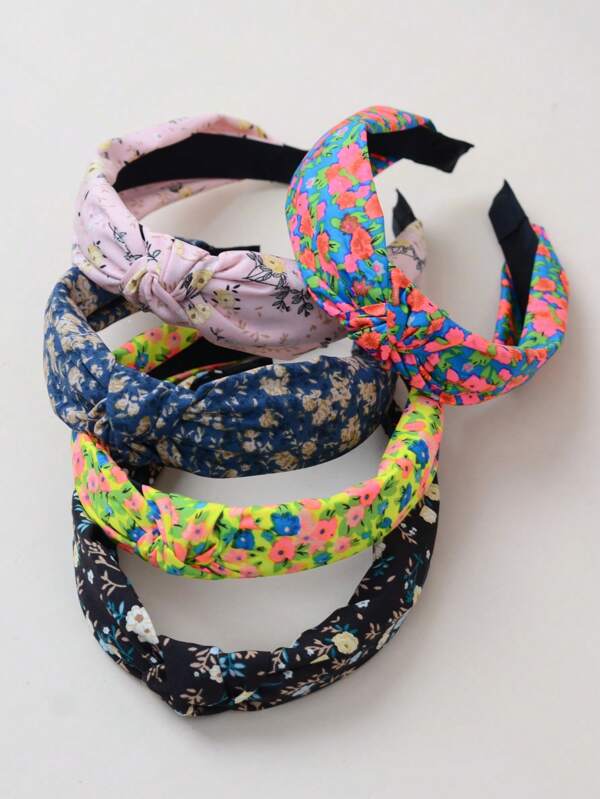5pcs/Set Women's Ditsy Floral Cute Elegant Knotted Headbands, All Season, Hairband Headband For Women ,Hair Accessories, Diadema, Hair Hoop
