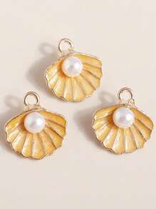 10pcs/Pack 3D Effect Faux Pearl & Shell Drip Oil Pendant, DIY Jewelry Accessories